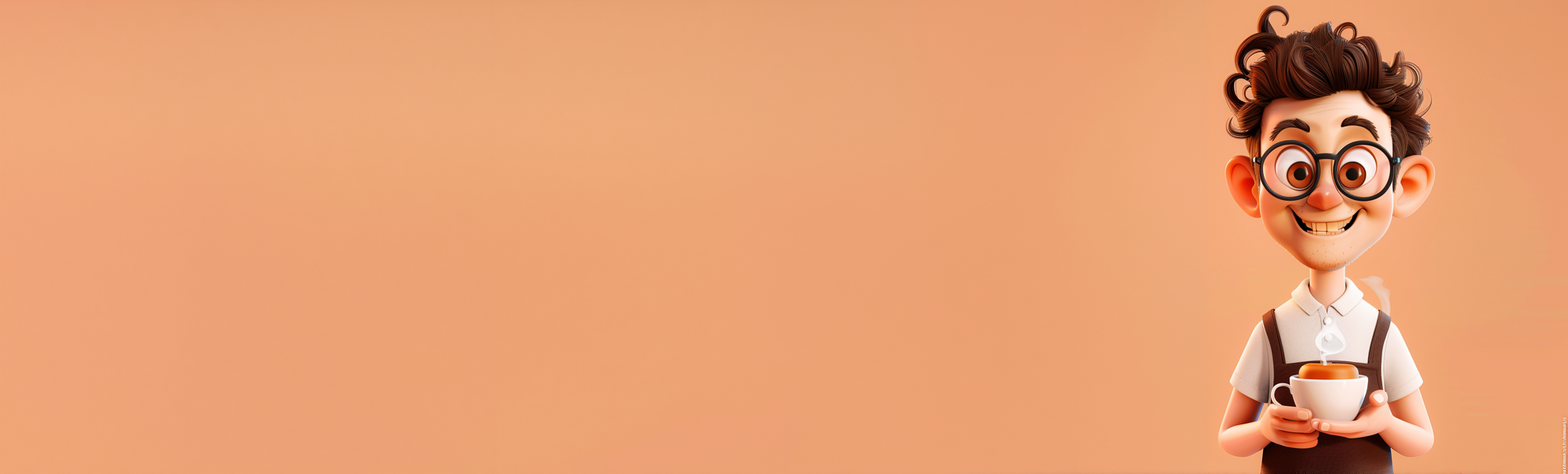 Brewster, your Digital Cafe manager, holding a fresh cup of coffee